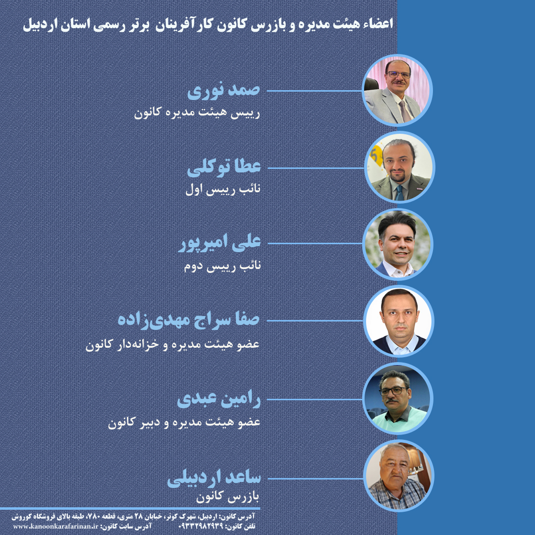 اعضاء هیئت مدیره و بازرس کانون کارآفرینان برتر رسمی استان اردبیل